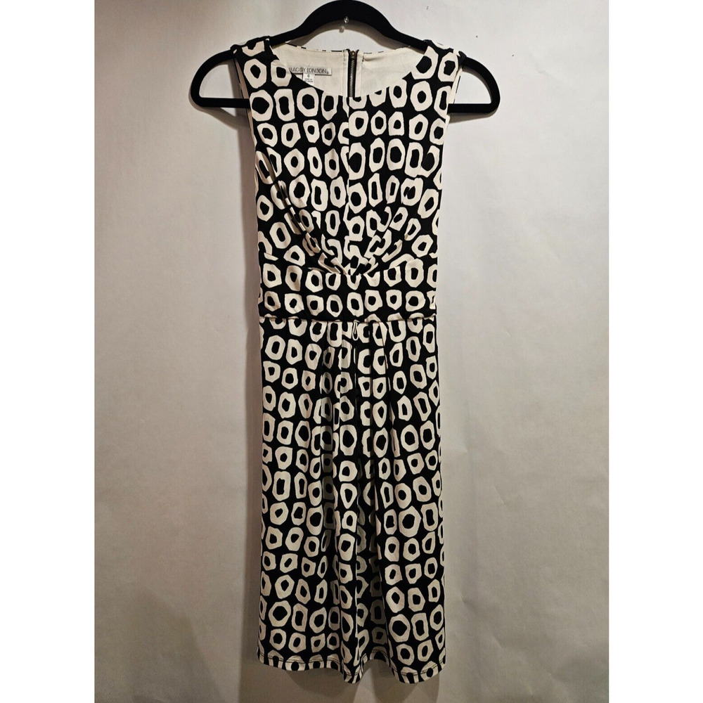 Maggy London Drape At The Front Circle Print Dress Black & White Women's Size 6